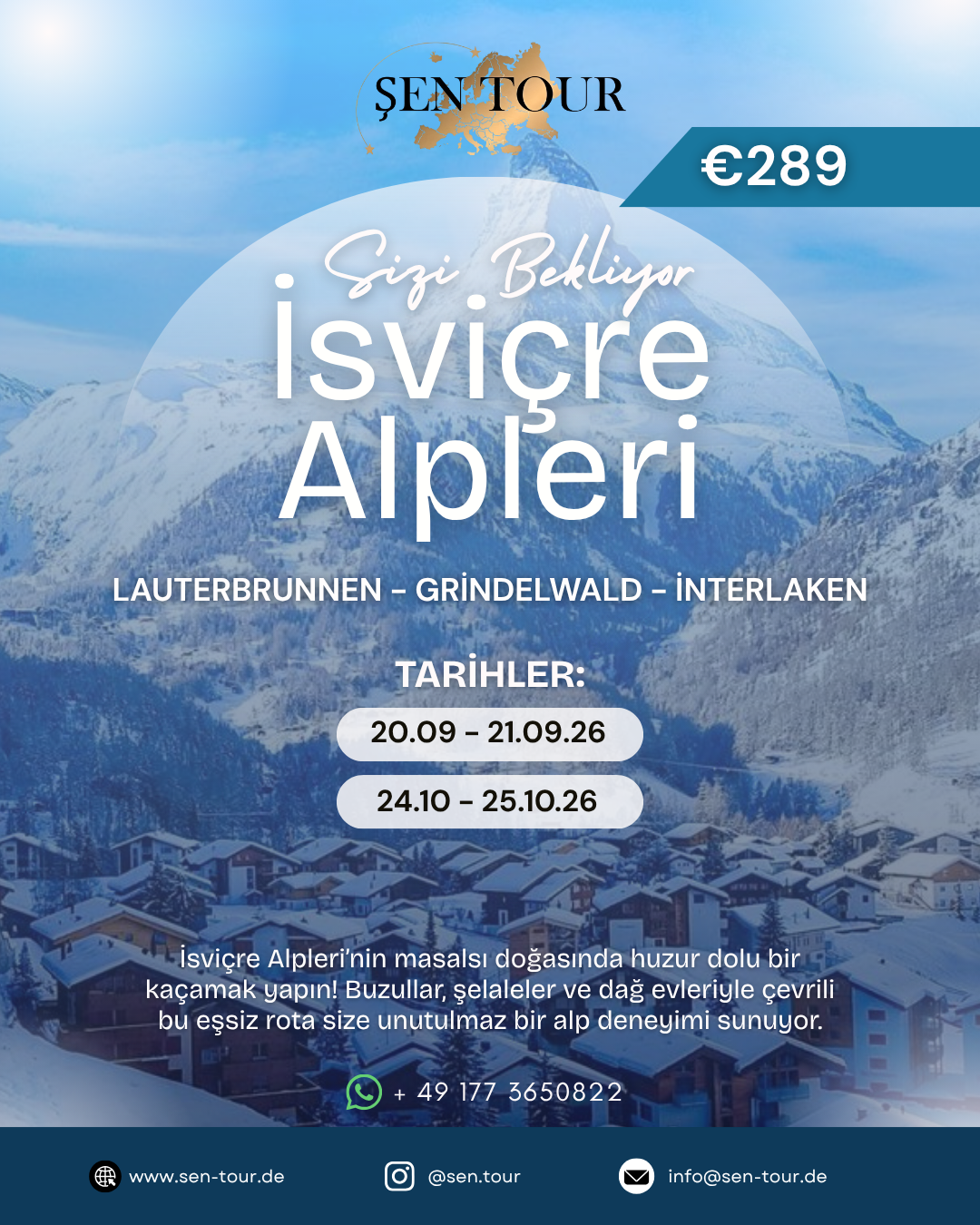 Şen Tour İsviçre Alpleri tur posteri Lauterbrunnen Grindelwald Interlaken